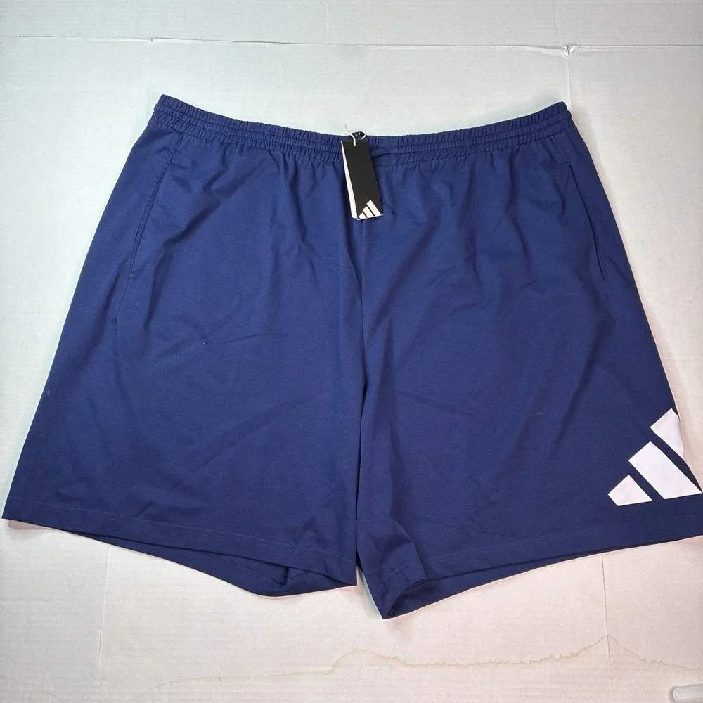 Adidas Men's Train Essentials Pique 3 Stripes Pocket Shorts Blue Size 4XLT
